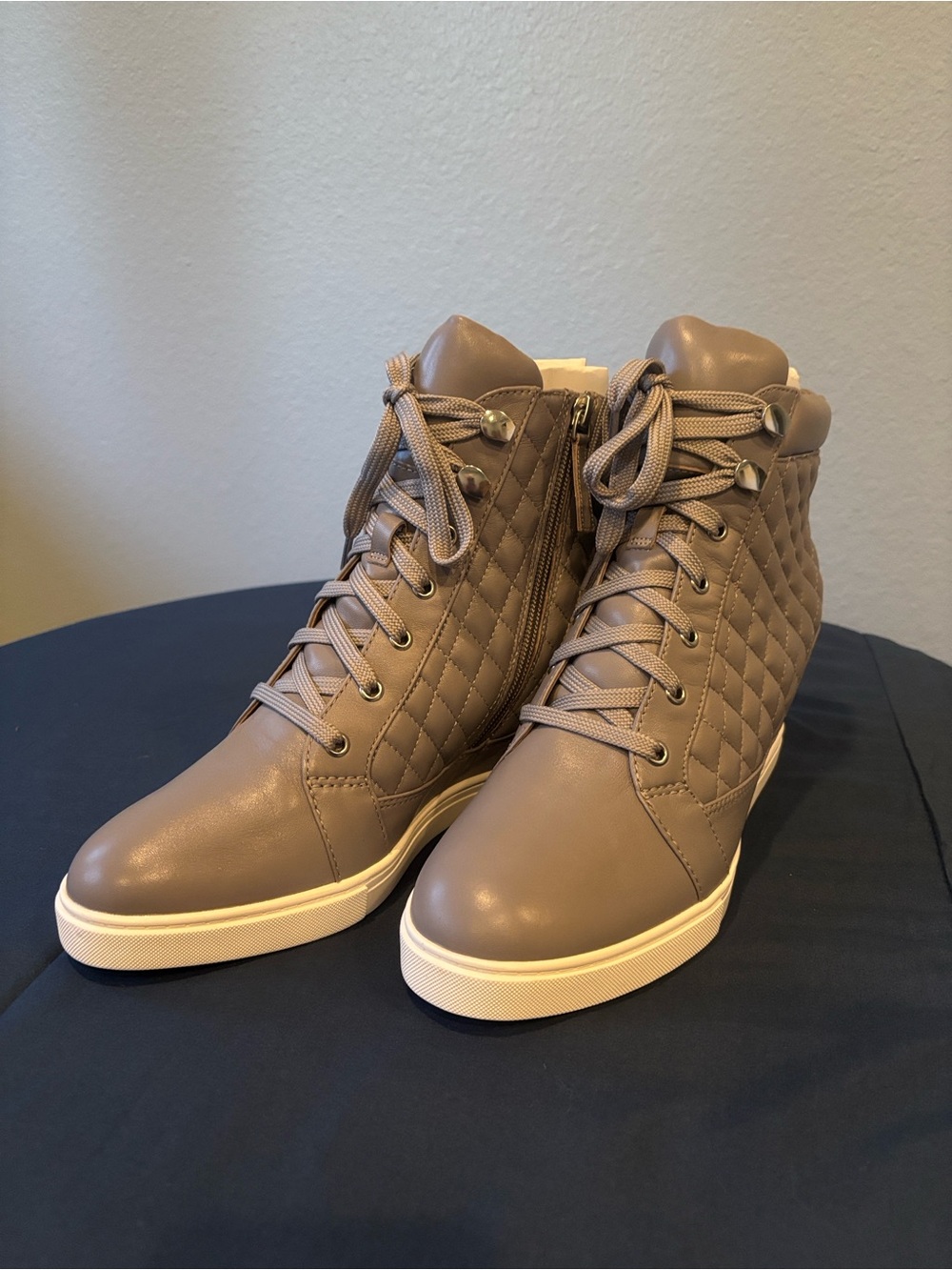 Paolo Quilted Wedge Sneakers - Taupe with box